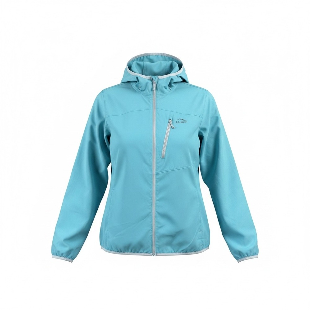 LL Bean Womens Turquoise Blue Hooded Windbreaker Jacket 506224 M REG